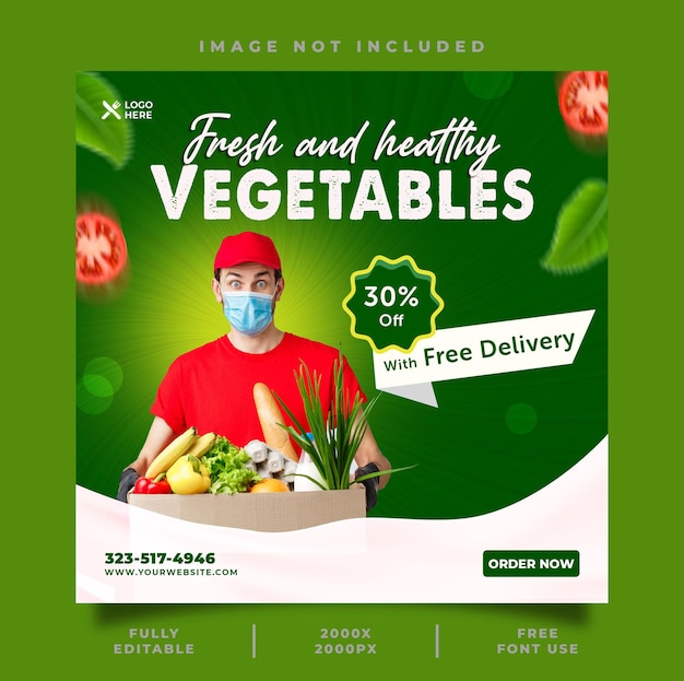 Vegetable and fruit grocery delivery facebook instagram social media post template