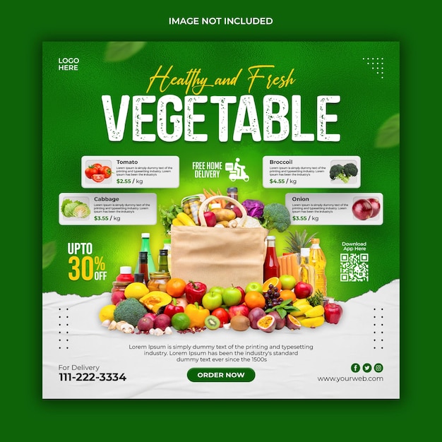 Vegetable and grocery delivery promotion social media banner template