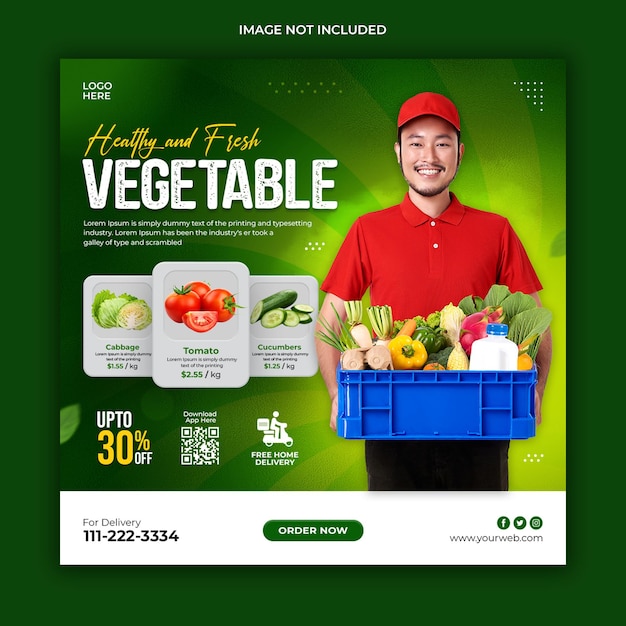 Vegetable and grocery delivery promotion social media banner template