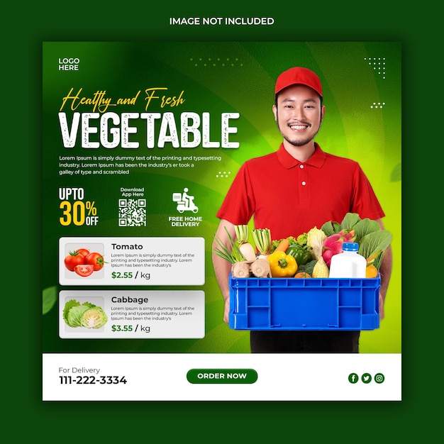 Vegetable and grocery delivery promotion social media banner template