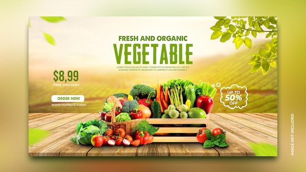 Vegetable and grocery delivery promotion web banner facebook cover instagram template