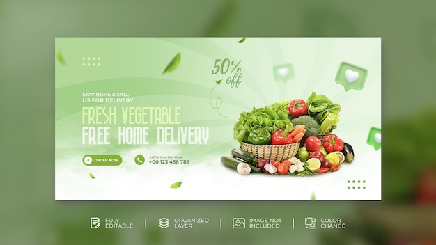 Vegetable and grocery delivery promotion web banner facebook cover instagram template