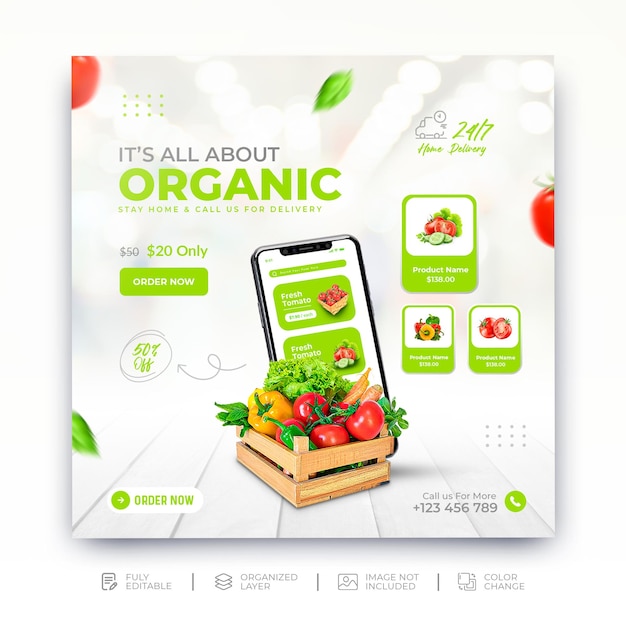 Vegetable and grocery delivery promotion web banner facebook cover instagram template