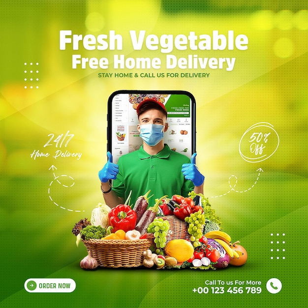 Vegetable and grocery delivery promotion web banner facebook cover instagram template