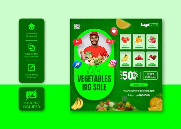 Vegetable and grocery delivery social media Instagram post banner template