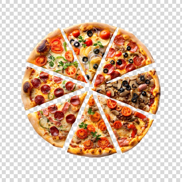 Vegetable pizza on a transparent background