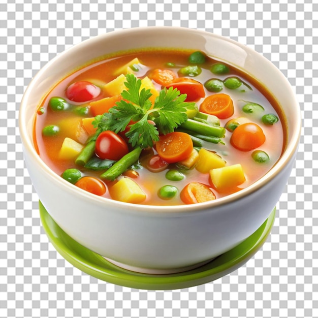 vegetable soup in bowl on transparent background