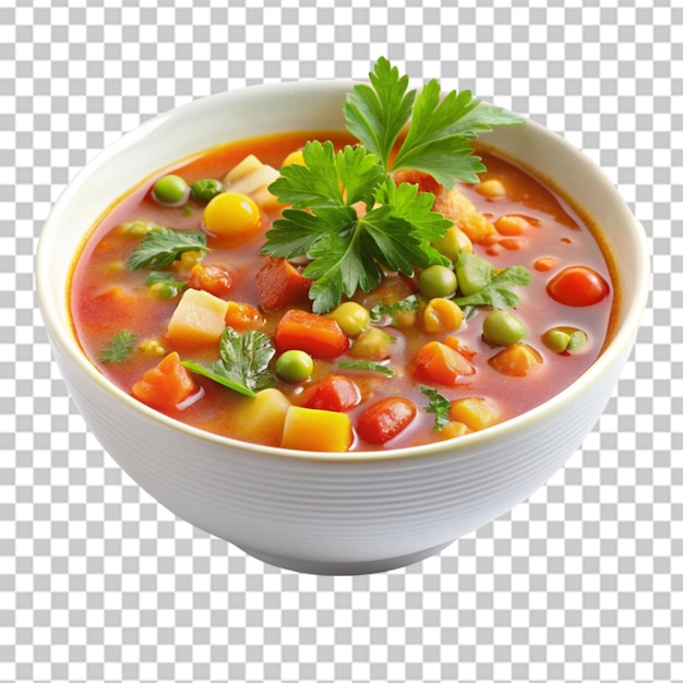 vegetable soup in bowl on transparent background