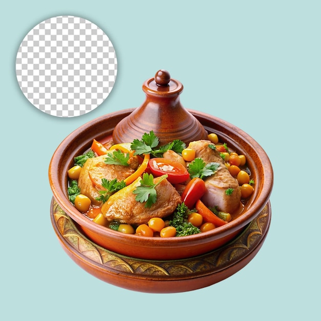 PSD vegetable tagine with almond and chickpea couscous on transparent background