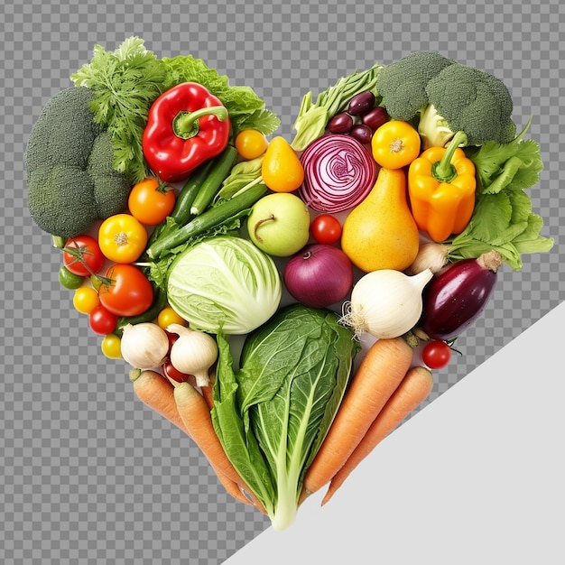 Vegetables in heart shape png isolated on transparent background