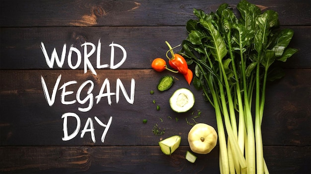 Vegetables world vegan day text