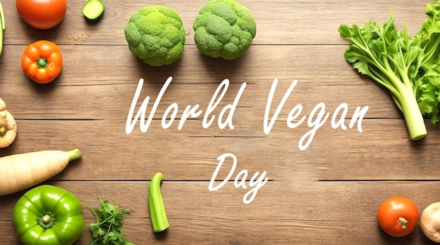 Vegetables world vegan day text