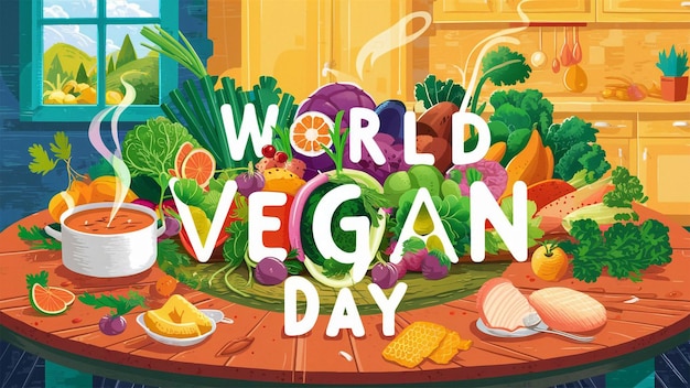 Vegetables world vegan day text