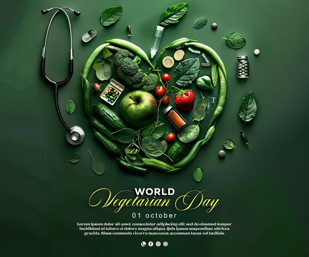 PSD vegetarian day nice design with apple formed made by vegetables healthy eating concept