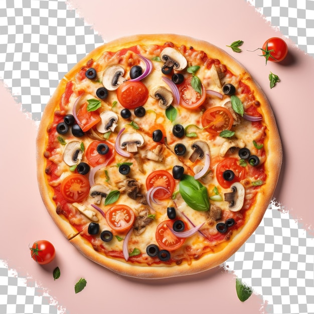 Vegetarian pizza with toppings on a transparent background