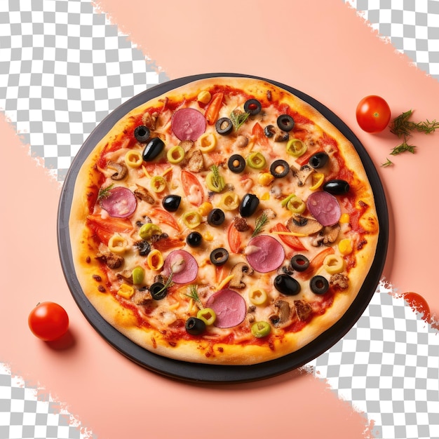 Vegetarian pizza with toppings on a transparent background