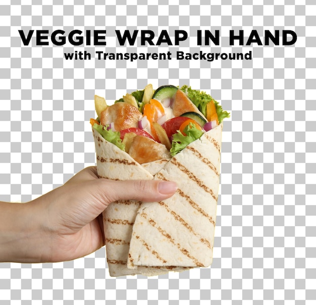 Veggie Wrap in Hand Fast Food Photo PSD with Transparent Background