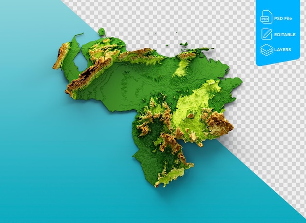 Venezuela Map Shaded Relief Color Height Map On Sea Blue Background 3d Illustration