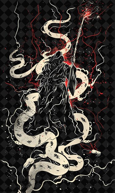 PSD venomous cobra necromancer portrait with a staff in a summon illustration animal warrior character