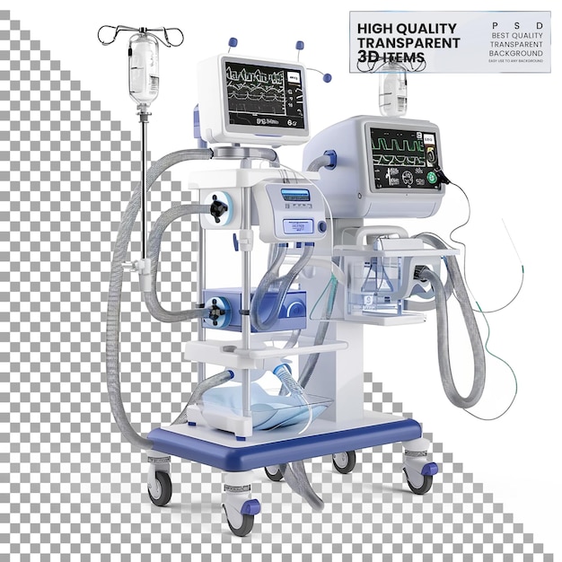 PSD ventilators assist or replace spontaneous breathing on transparent background