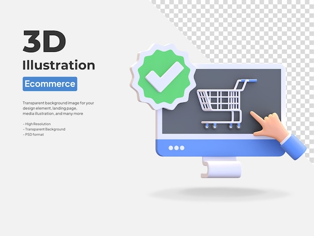 Verified web online shop icon 3d render illustration