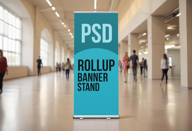 PSD versatile rollup banner stand mockup for promotional events