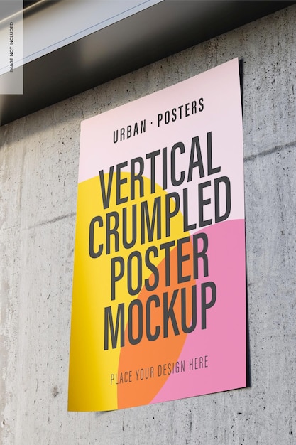 Vertical A2 Crumpled Poster Mockup, Low Angle View