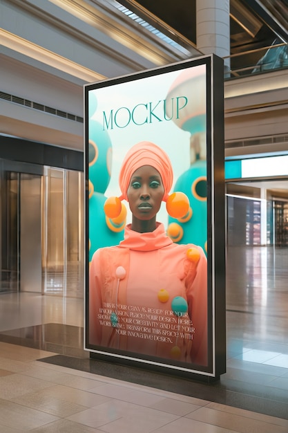 Vertical banner mockup in  building interior