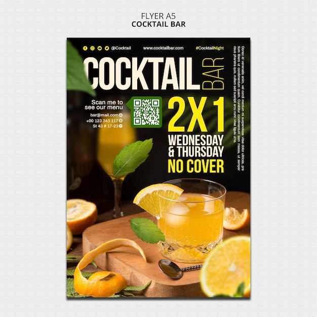 Vertical flyer template for cocktail bar