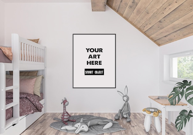 Vertical frame mockup in kids room