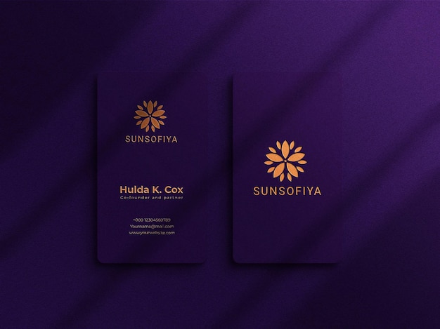 Vertical luxury business card mockup with shadow overlay