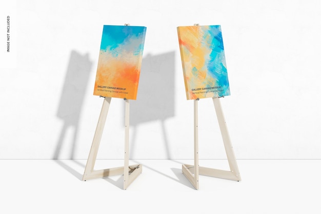 Vertical Painting Canvas with Easel Mockup, Side View