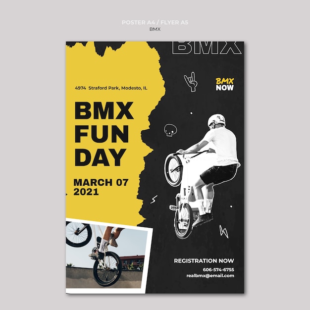 Vertical poster template for bmx biking with man and bicycle