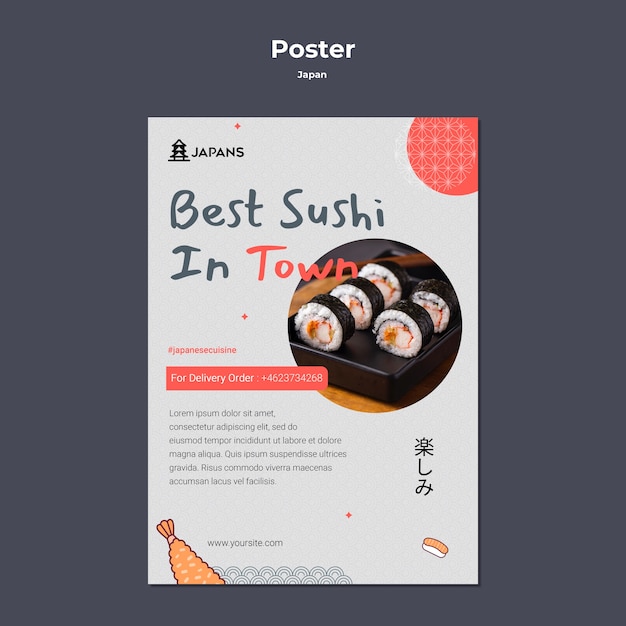 Vertical poster template for japanese cuisine restaurant