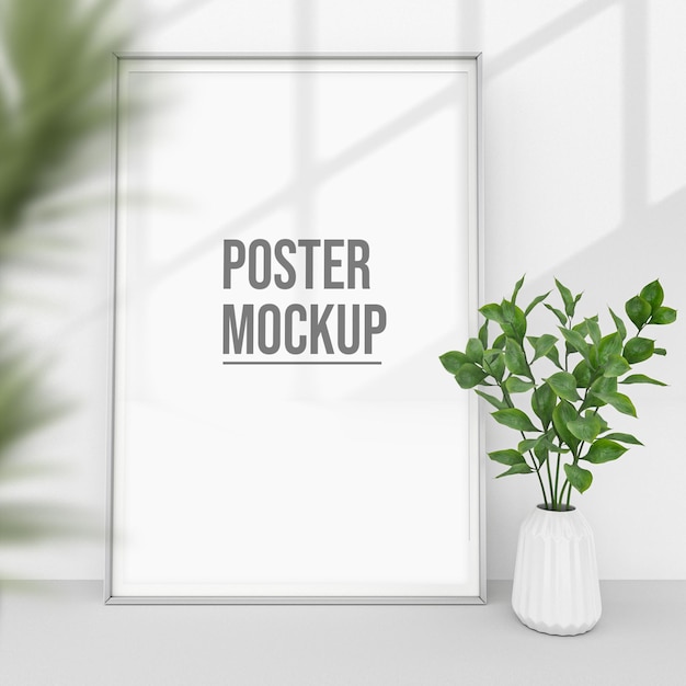 vertical scene poster near potted plant designs mockup