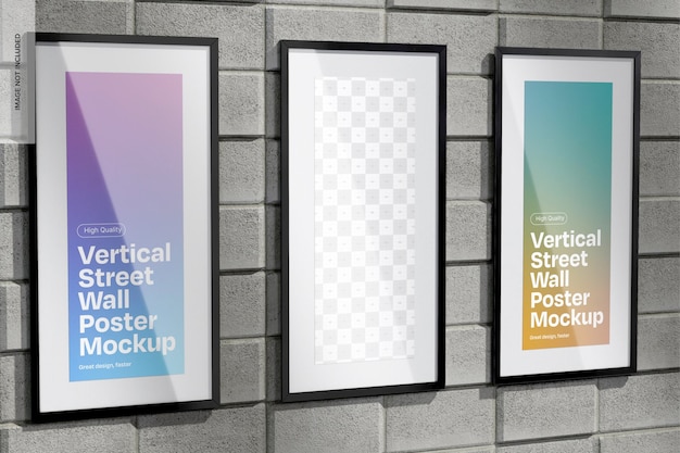 Vertical Street Wall Posters Mockup Left View