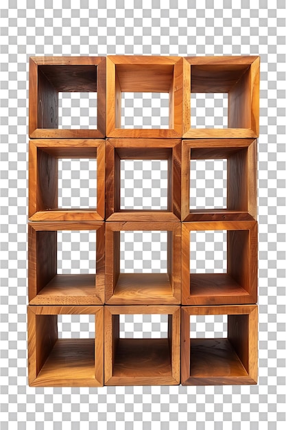 PSD vertical wooden cube shelf isolated on transparent background