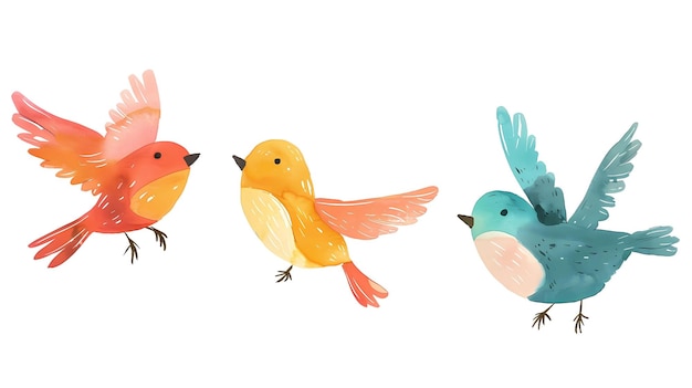 PSD a very cute kawaii colorful flying birds in the style transparent background png file