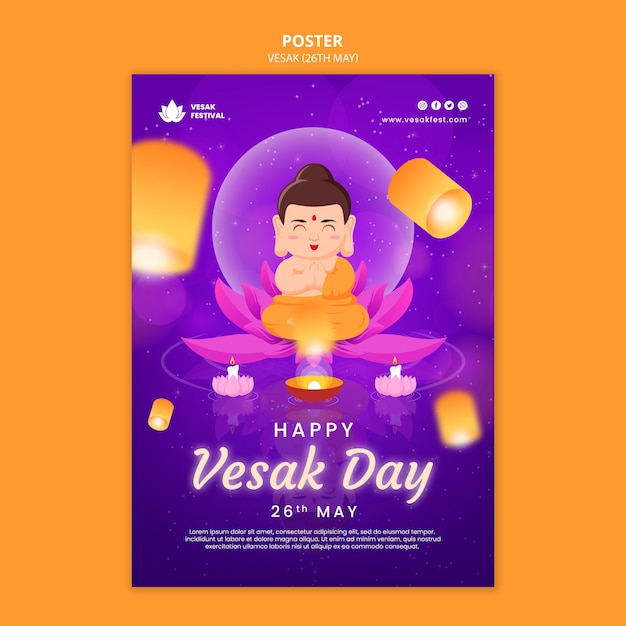 Vesak day vertical poster template with paper lanterns