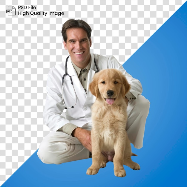 PSD veterinarian with golden retriever puppy