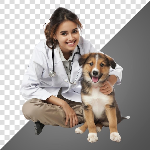 PSD veterinarian with happy puppy