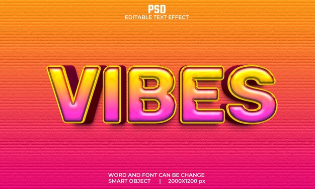 PSD vibes 3d editable text effect premium psd with background