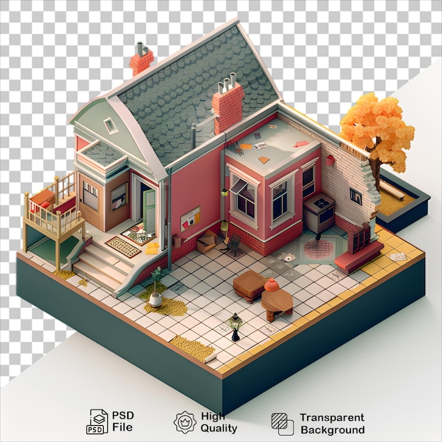 PSD vibrant 3d cartoon house on transparent surface