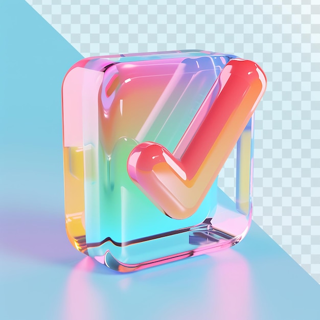 PSD vibrant 3d checkmark encased in transparent cube