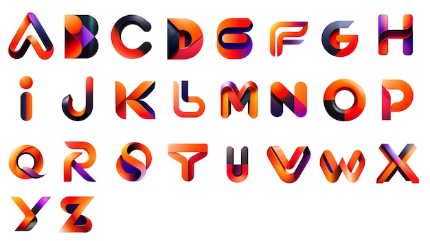 PSD vibrant 3d gradient alphabet letters az