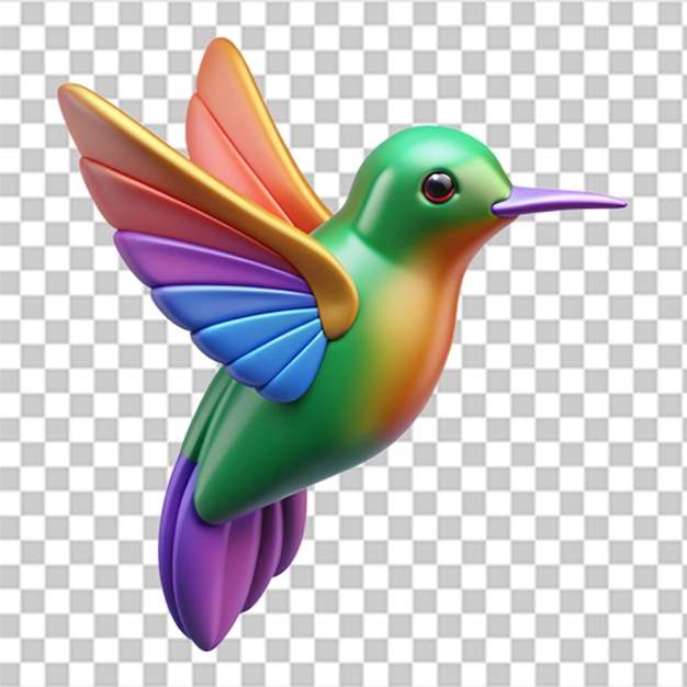 PSD vibrant 3d plasticstyle icon of a colorful hummingbird with realistic textures and glossy appearance