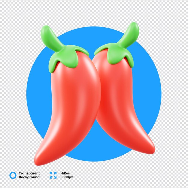 PSD vibrant 3d rendered chili peppers on transparent background