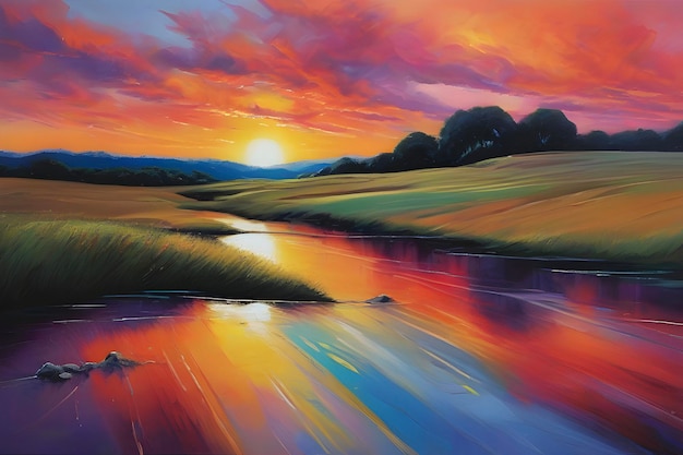 PSD vibrant acrylic sky painting captures ethereal beauty