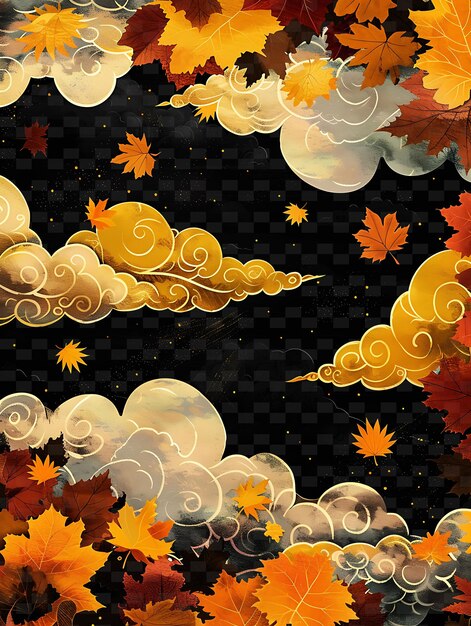 Vibrant Altostratus Cloud With Swirling Autumn Leaves and Go Neon Color Shape Decor CollectionS