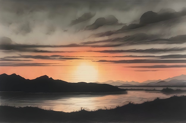 PSD vibrant aquatint print captures breathtaking sunset landscape